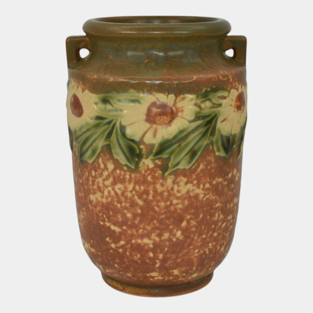 Roseville Dahlrose 1928 Brown Vintage Arts And Crafts Pottery Ceramic Vase 360-6 - Just Art Pottery