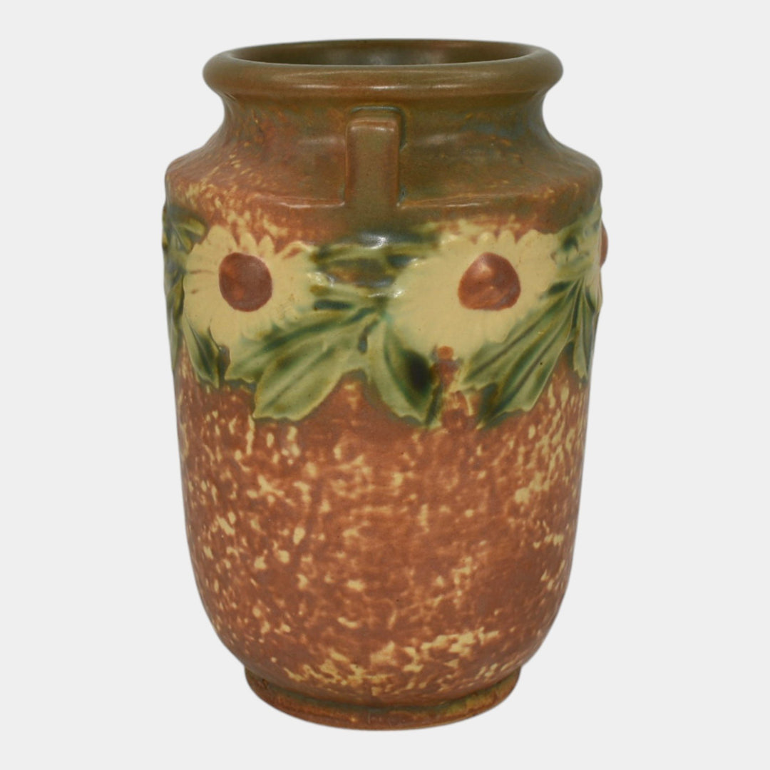 Roseville Dahlrose 1928 Brown Vintage Arts And Crafts Pottery Ceramic Vase 360-6 - Just Art Pottery