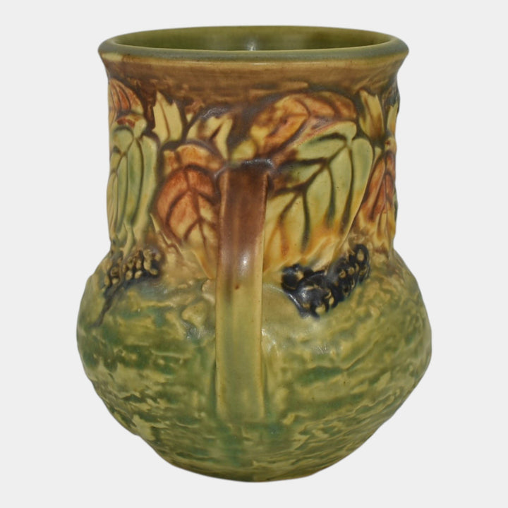 Roseville Blackberry 1932 Vintage Art Pottery Green Handled Ceramic Vase 570-5