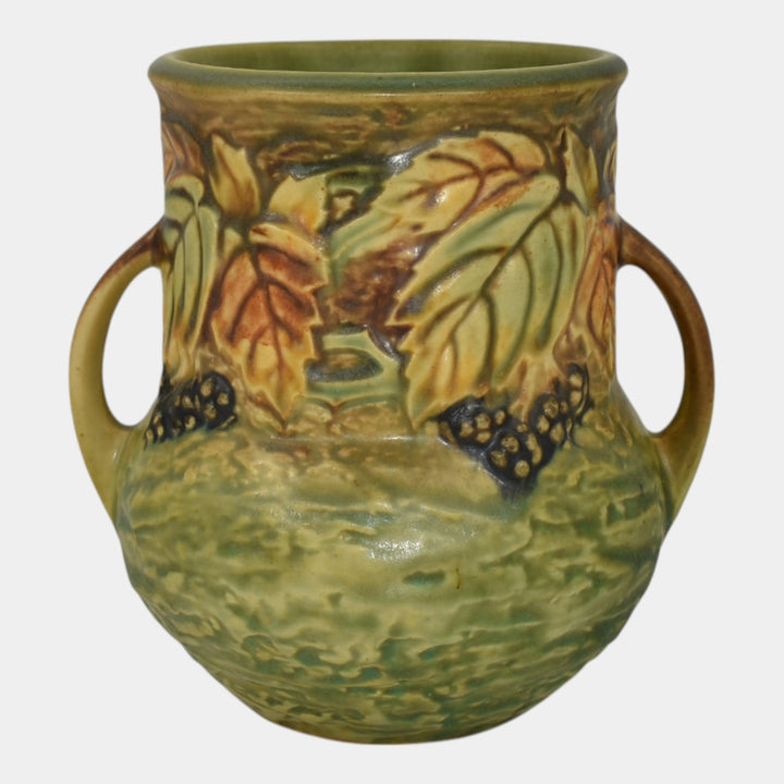 Roseville Blackberry 1932 Vintage Art Pottery Green Handled Ceramic Vase 570-5