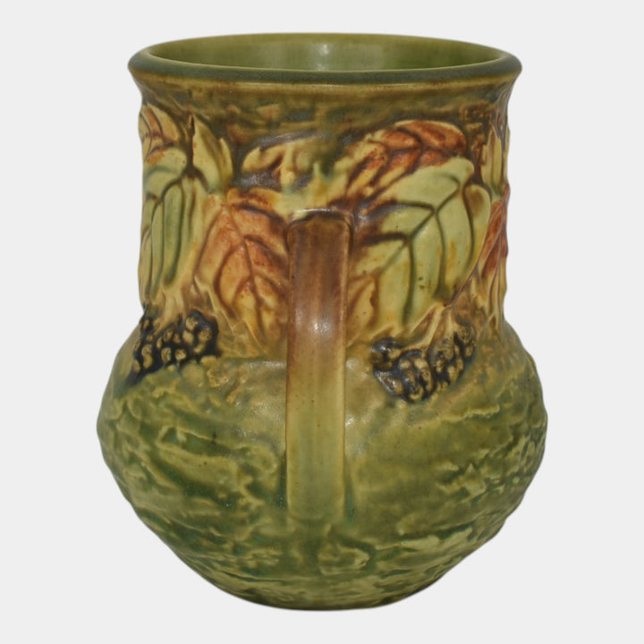 Roseville Blackberry 1932 Vintage Art Pottery Green Handled Ceramic Vase 570-5