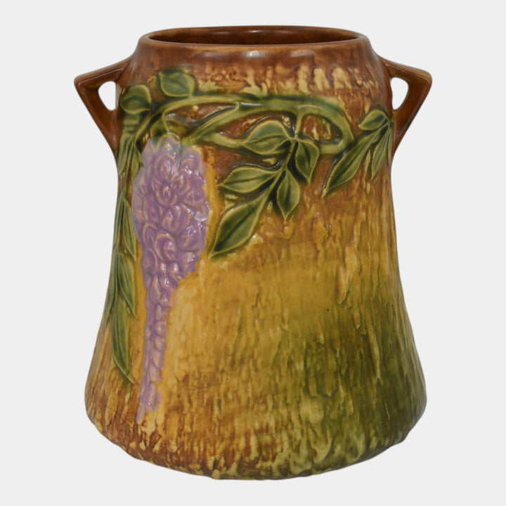 Roseville Wisteria Tan 1933 Vintage Arts And Crafts Pottery Ceramic Vase 633-8 - Just Art Pottery