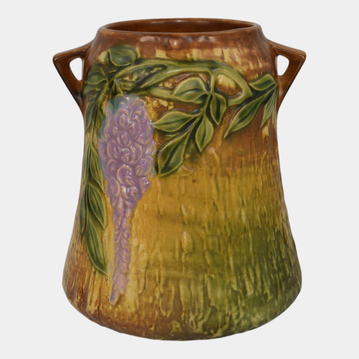 Roseville Wisteria Tan 1933 Vintage Arts And Crafts Pottery Ceramic Vase 633-8 - Just Art Pottery