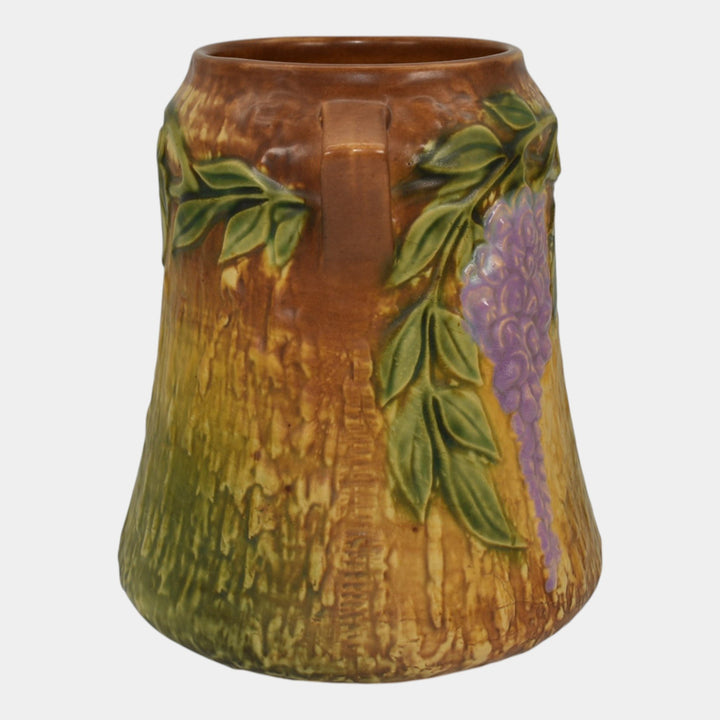 Roseville Wisteria Tan 1933 Vintage Arts And Crafts Pottery Ceramic Vase 633-8 - Just Art Pottery