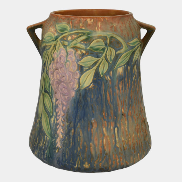 Roseville Wisteria Blue 1933 Vintage Arts And Crafts Pottery Ceramic Vase 633-8 - Just Art Pottery