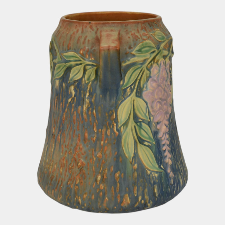 Roseville Wisteria Blue 1933 Vintage Arts And Crafts Pottery Ceramic Vase 633-8 - Just Art Pottery