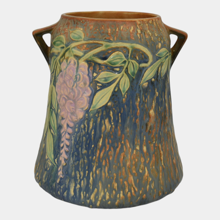 Roseville Wisteria Blue 1933 Vintage Arts And Crafts Pottery Ceramic Vase 633-8 - Just Art Pottery