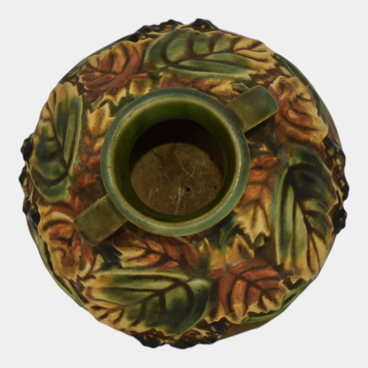 Roseville Blackberry 1932 Vintage Art Pottery Green Ceramic Squat Vase 568-4