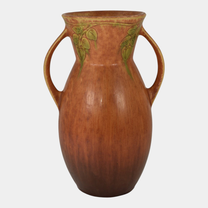 Roseville Windsor Brown 1931 Vintage Art Pottery Ceramic Handled Vase 554-10 - Just Art Pottery