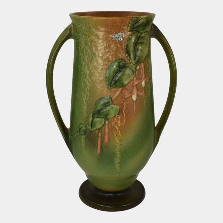 Roseville Fuchsia Green 1938 Vintage Art Pottery Tall Ceramic Vase 903-12 - Just Art Pottery
