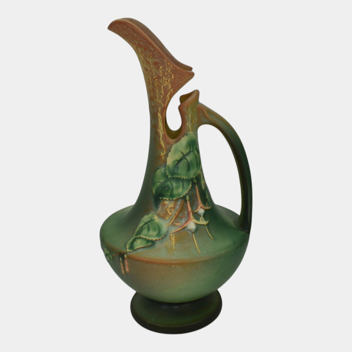Roseville Fuchsia Green 1938 Vintage Art Pottery Ceramic Pitcher Ewer 902-10 - Just Art Pottery
