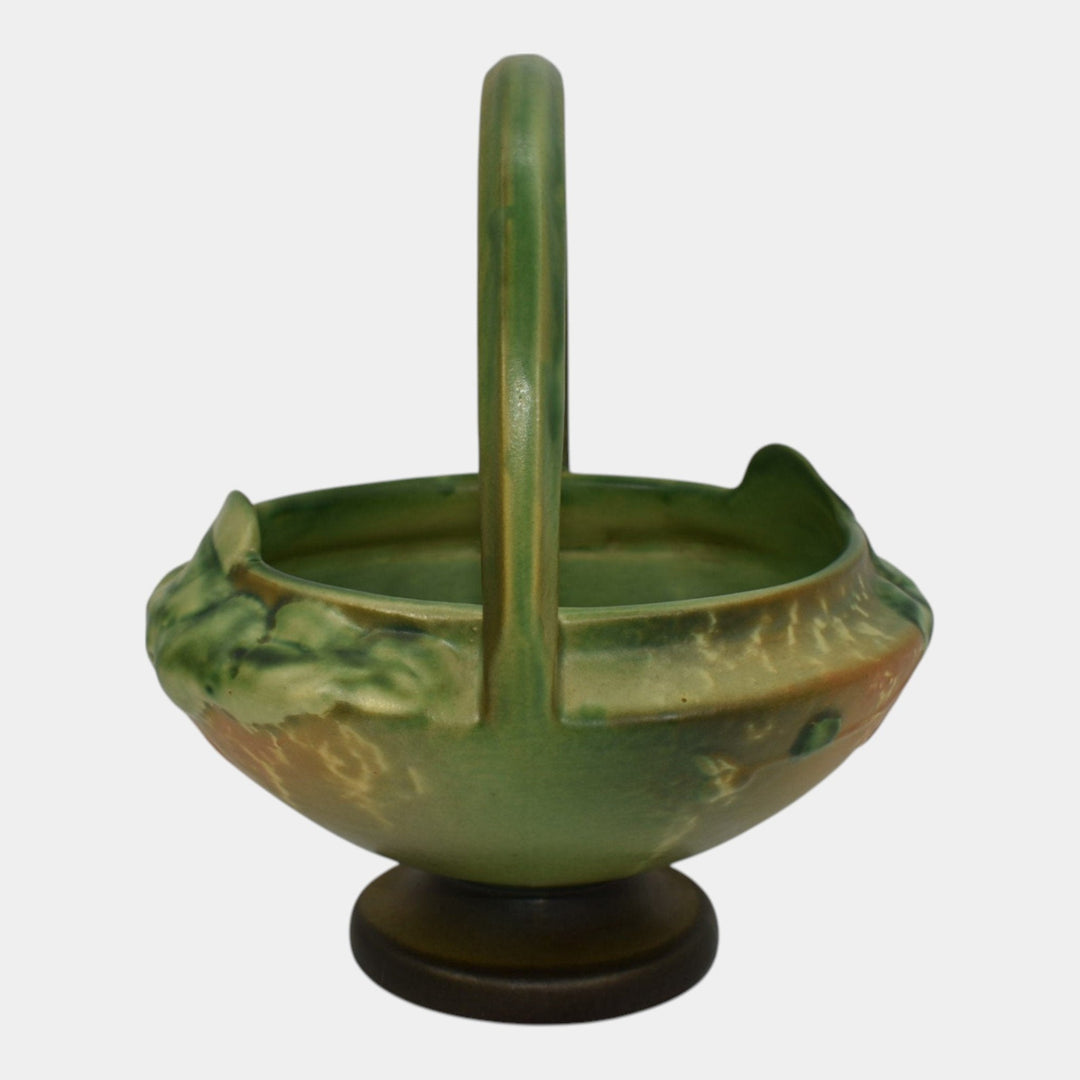 Roseville Fuchsia Green 1938 Vintage Pottery Ceramic Basket Flower Frog 350-8 - Just Art Pottery