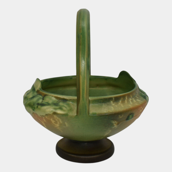 Roseville Fuchsia Green 1938 Vintage Pottery Ceramic Basket Flower Frog 350-8 - Just Art Pottery