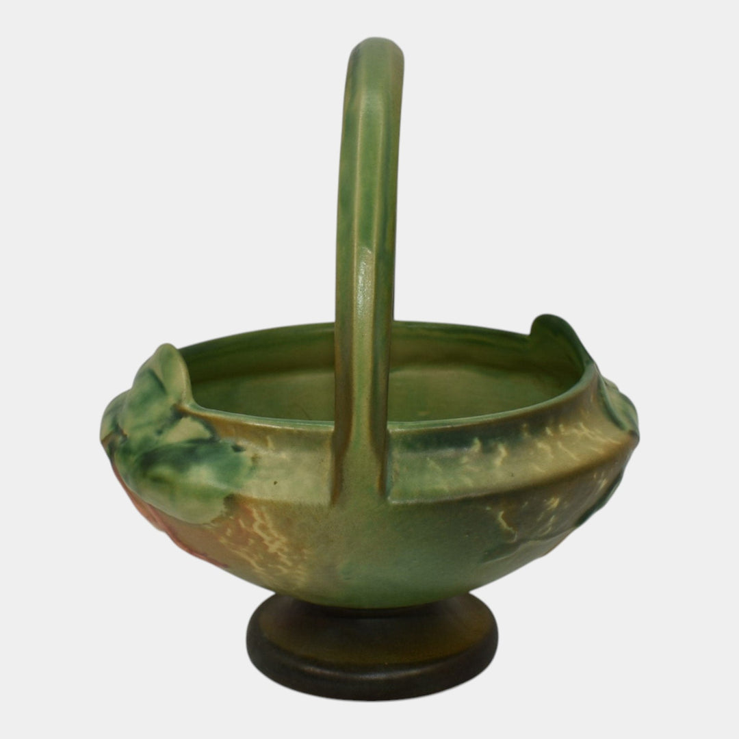 Roseville Fuchsia Green 1938 Vintage Pottery Ceramic Basket Flower Frog 350-8 - Just Art Pottery