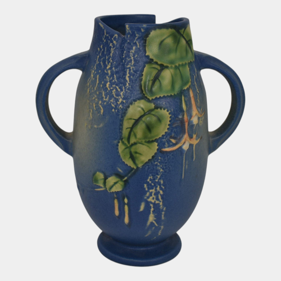 Roseville Fuchsia Blue 1938 Vintage Art Pottery Handled Ceramic Vase 894-7 - Just Art Pottery