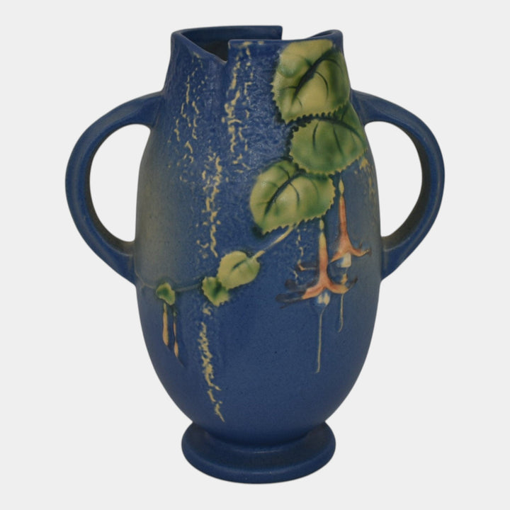 Roseville Fuchsia Blue 1938 Vintage Art Pottery Handled Ceramic Vase 894-7 - Just Art Pottery