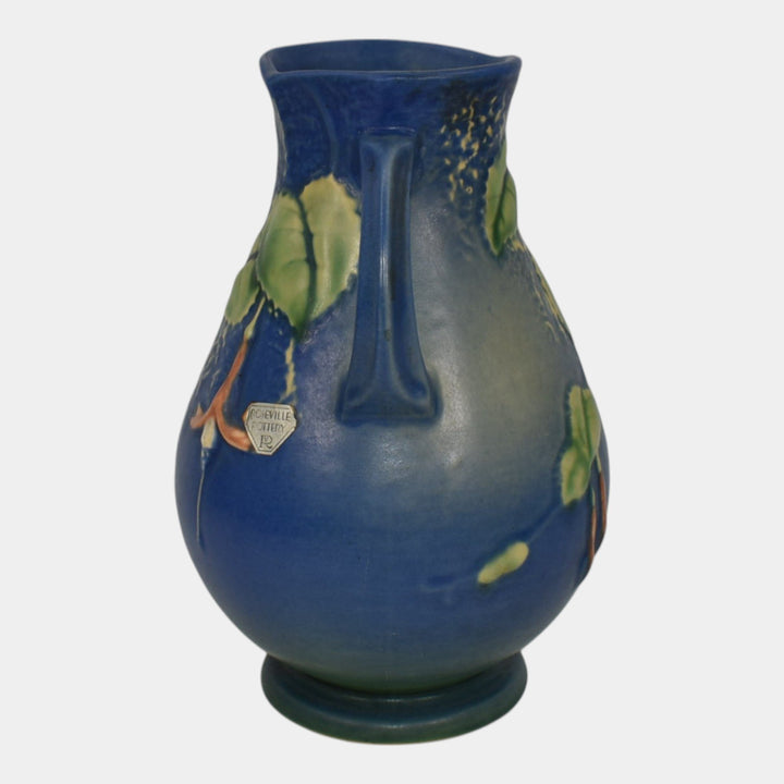 Roseville Fuchsia Blue 1938 Vintage Art Pottery Handled Ceramic Vase 895-7