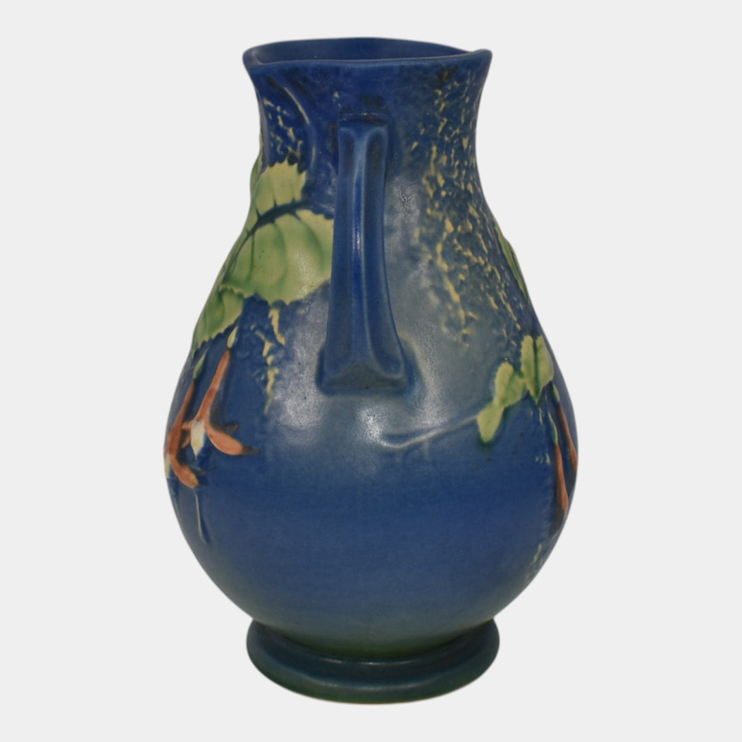 Roseville Fuchsia Blue 1938 Vintage Art Pottery Handled Ceramic Vase 895-7