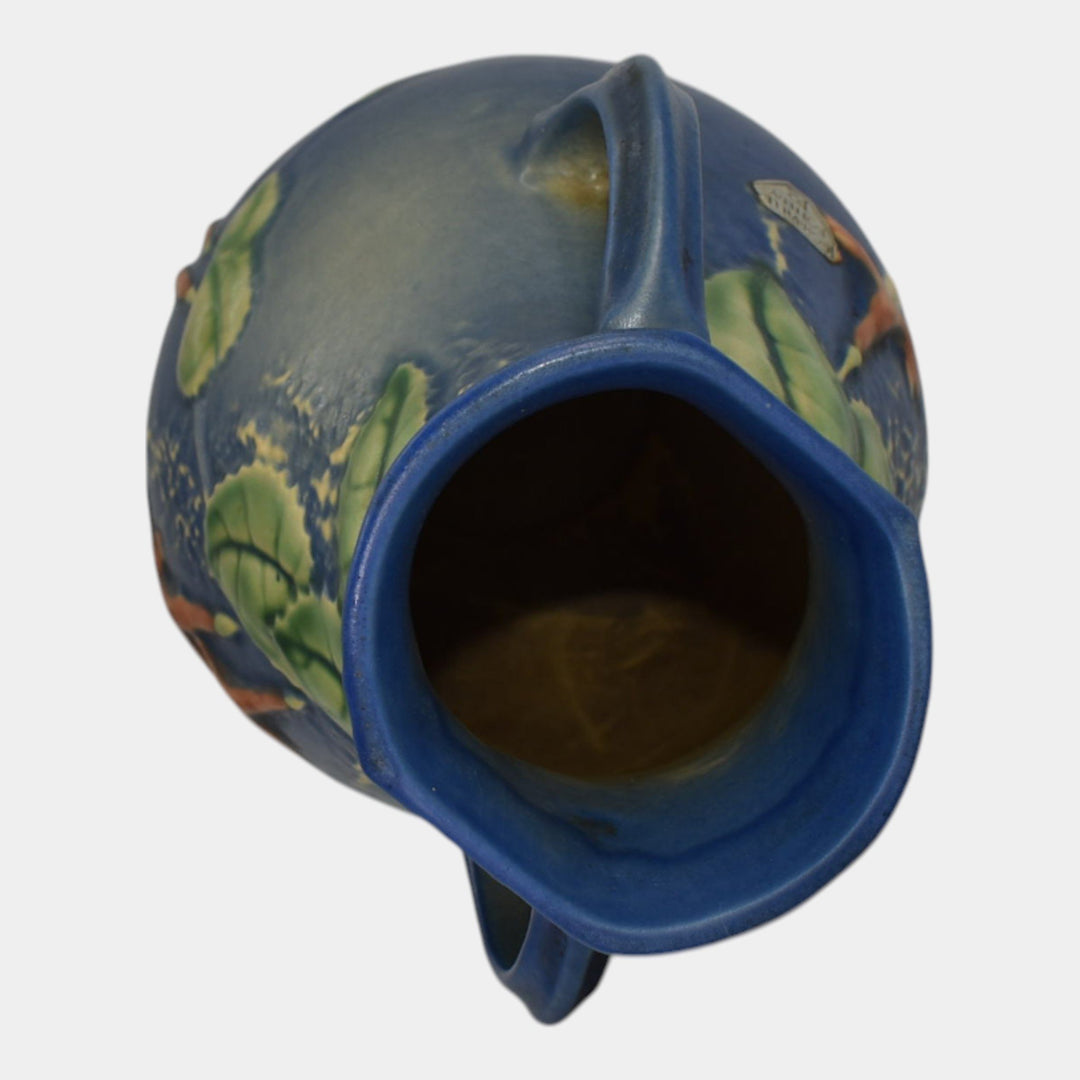 Roseville Fuchsia Blue 1938 Vintage Art Pottery Handled Ceramic Vase 895-7