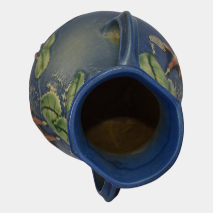 Roseville Fuchsia Blue 1938 Vintage Art Pottery Handled Ceramic Vase 895-7