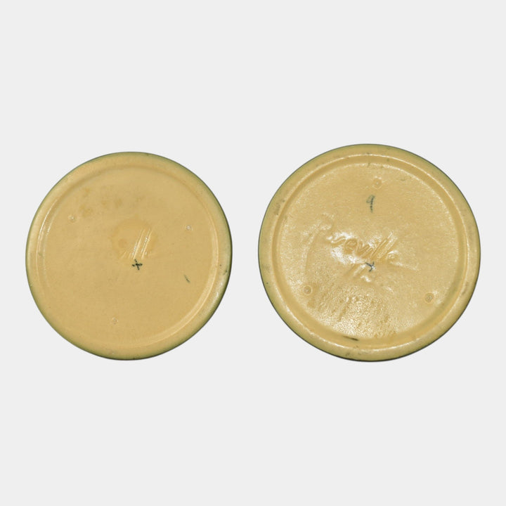 Roseville Fuchsia Green 1938 Vintage Art Pottery Ceramic Candle Holders 1132 - Just Art Pottery