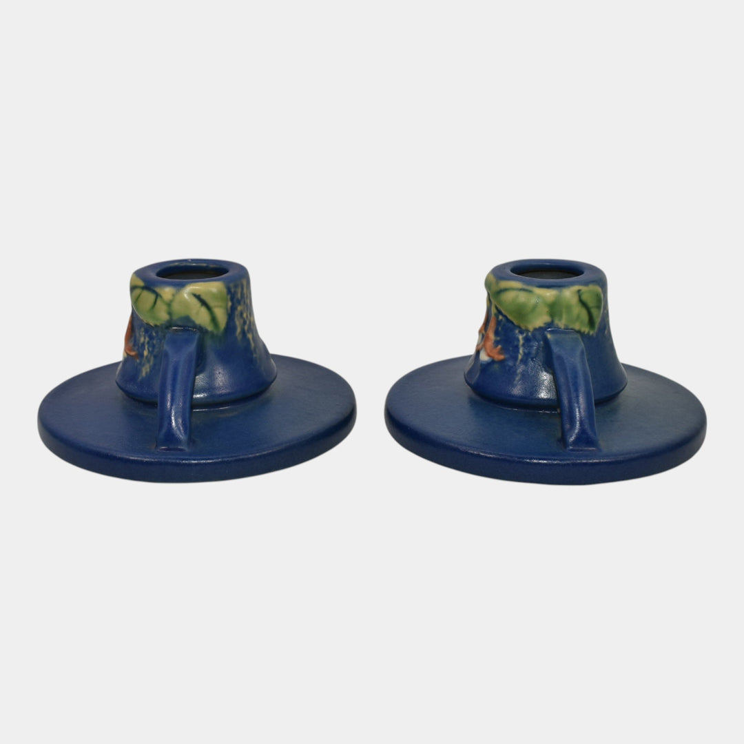 Roseville Fuchsia Blue 1938 Vintage Art Pottery Ceramic Candle Holders 1132