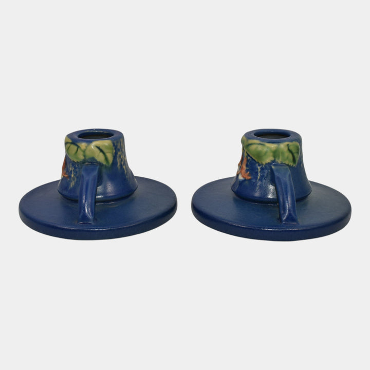 Roseville Fuchsia Blue 1938 Vintage Art Pottery Ceramic Candle Holders 1132