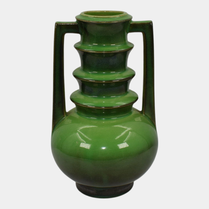 Roseville Futura 1928 Vintage Art Deco Pottery Emerald Green Ceramic Vase 389-8