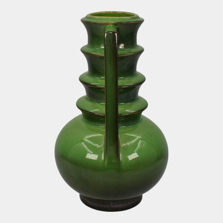 Roseville Futura 1928 Vintage Art Deco Pottery Emerald Green Ceramic Vase 389-8