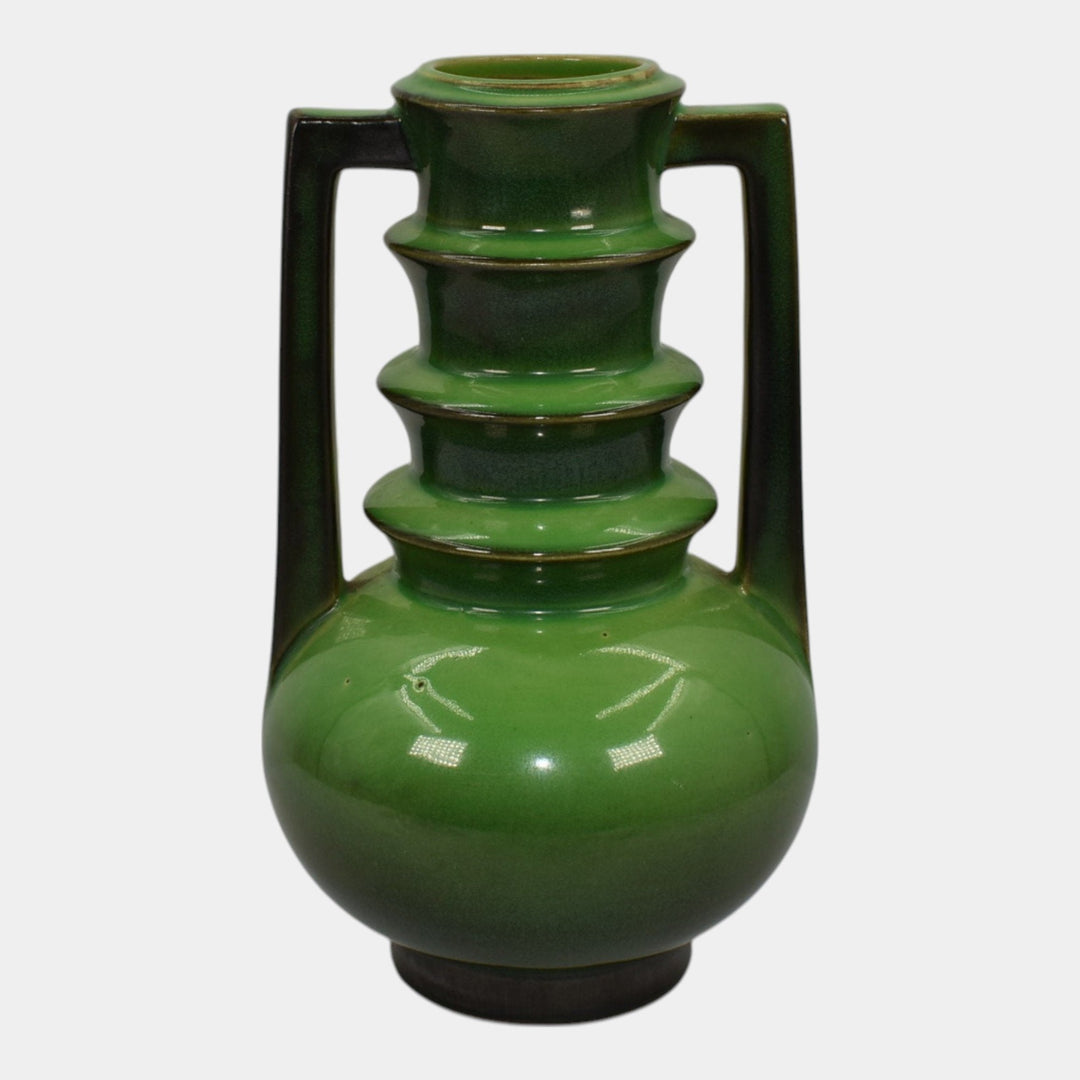 Roseville Futura 1928 Vintage Art Deco Pottery Emerald Green Ceramic Vase 389-8