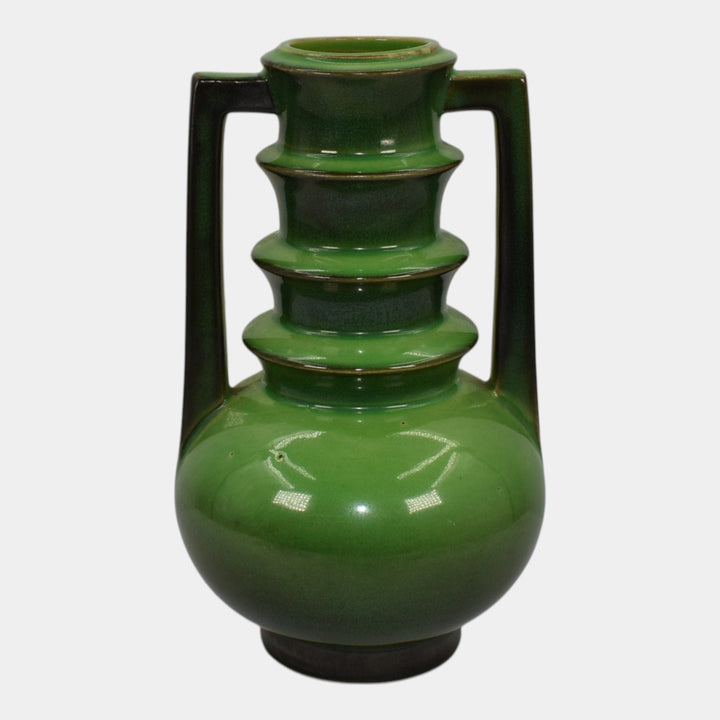 Roseville Futura 1928 Vintage Art Deco Pottery Emerald Green Ceramic Vase 389-8