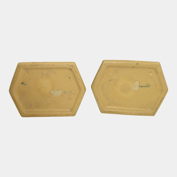Roseville Cherry Blossom Brown 1933 Vintage Art Pottery Candle Holders 1090-4 - Just Art Pottery