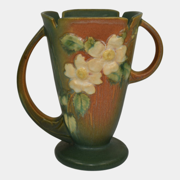 Roseville White Rose Brown 1940 Mid Century Modern Pottery Ceramic