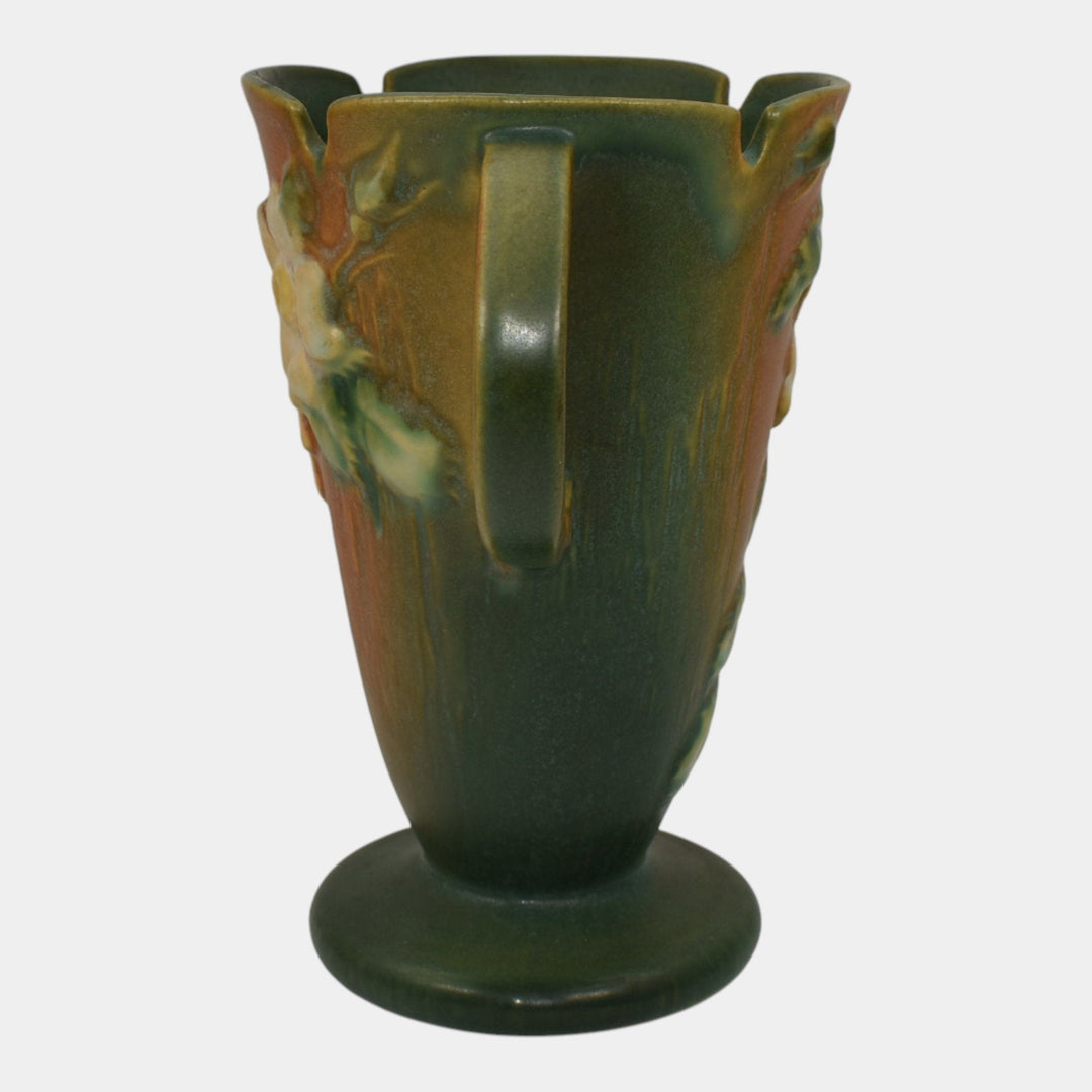 Roseville White Rose Brown 1940 Mid Century Modern Pottery Ceramic Vase 982-7 - Just Art Pottery