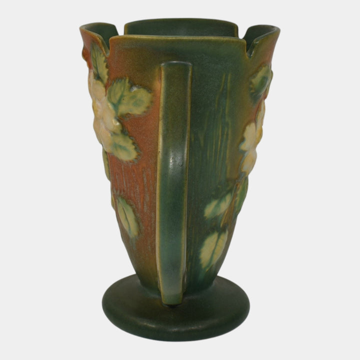 Roseville White Rose Brown 1940 Mid Century Modern Pottery Ceramic Vase 982-7 - Just Art Pottery