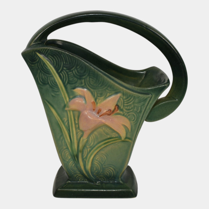 Roseville Zephyr Lily Green 1946 Mid Century Modern Art Pottery Basket 394-8 - Just Art Pottery