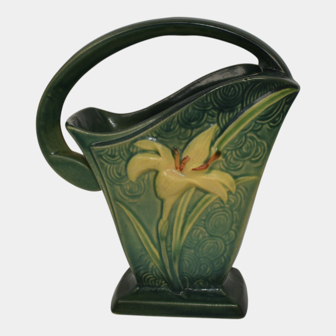 Roseville Zephyr Lily Green 1946 Mid Century Modern Art Pottery Basket 394-8 - Just Art Pottery