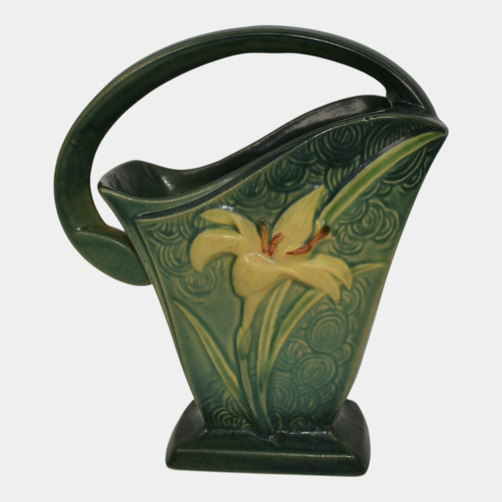 Roseville Zephyr Lily Green 1946 Mid Century Modern Art Pottery Basket 394-8 - Just Art Pottery