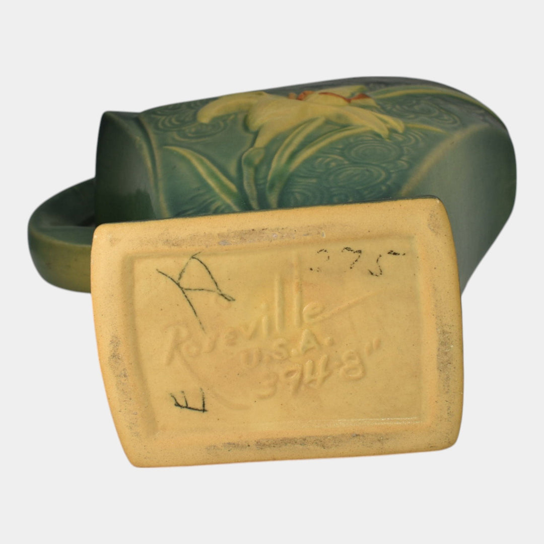 Roseville Zephyr Lily Green 1946 Mid Century Modern Art Pottery Basket 394-8 - Just Art Pottery