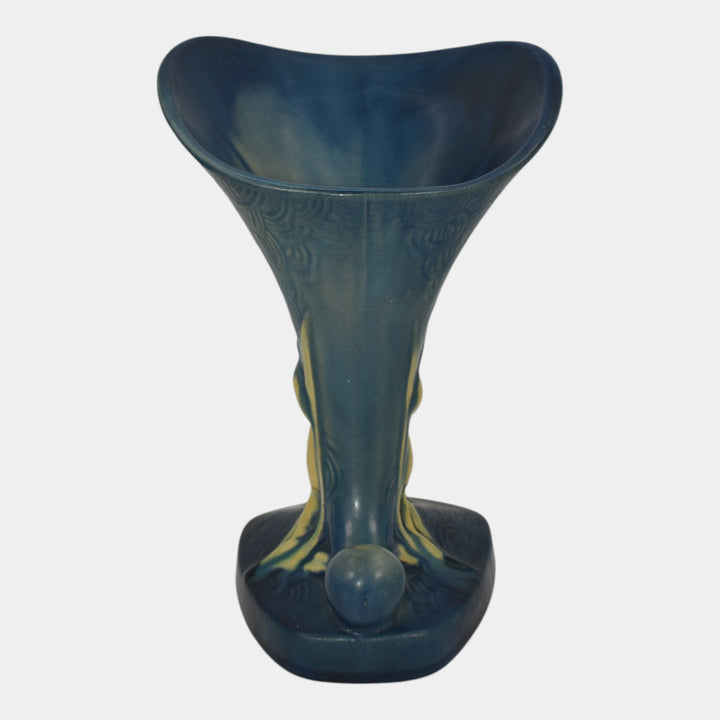 Roseville Zephyr Lily Blue 1946 Mid Century Modern Pottery Cornucopia Vase 204-8 - Just Art Pottery