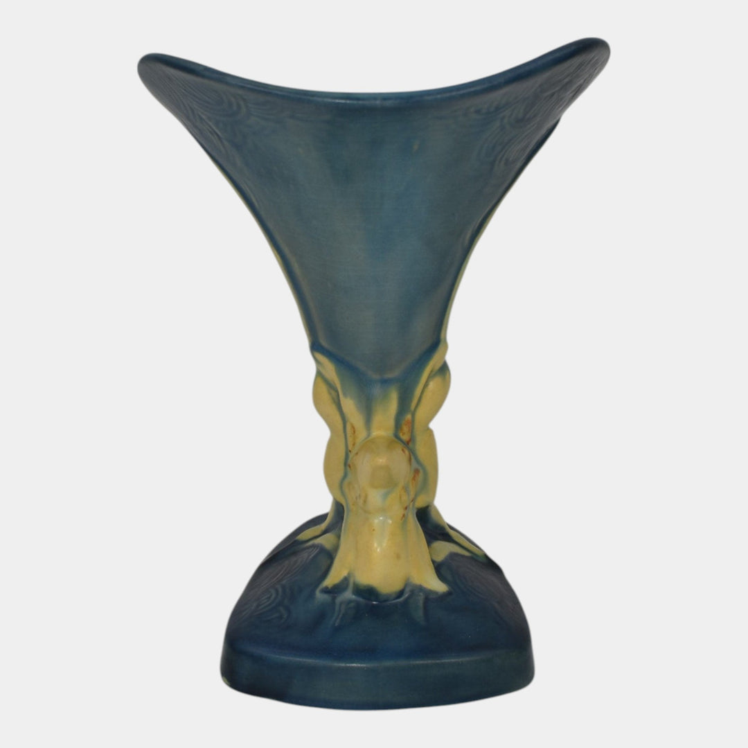 Roseville Zephyr Lily Blue 1946 Mid Century Modern Pottery Cornucopia Vase 204-8 - Just Art Pottery