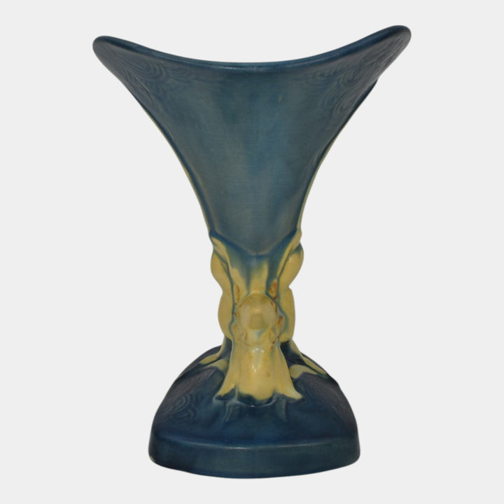 Roseville Zephyr Lily Blue 1946 Mid Century Modern Pottery Cornucopia Vase 204-8 - Just Art Pottery