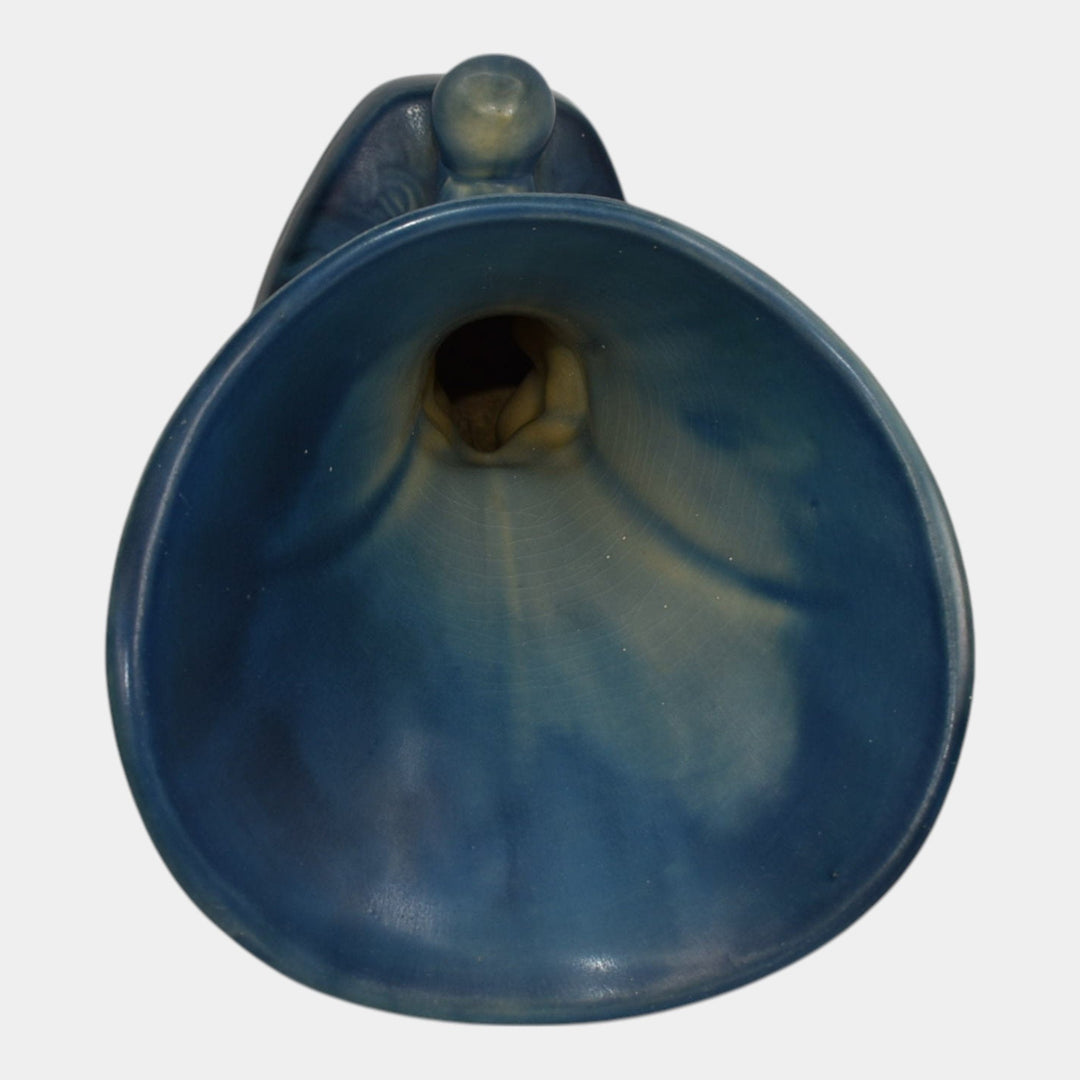 Roseville Zephyr Lily Blue 1946 Mid Century Modern Pottery Cornucopia Vase 204-8 - Just Art Pottery