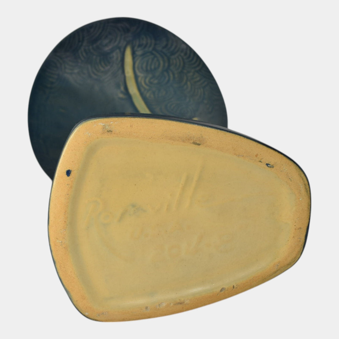 Roseville Zephyr Lily Blue 1946 Mid Century Modern Pottery Cornucopia Vase 204-8 - Just Art Pottery