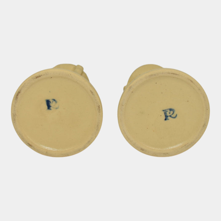 Roseville La Rose 1924 Vintage Art Pottery Ivory Ceramic Candle Holders 1051-4 - Just Art Pottery