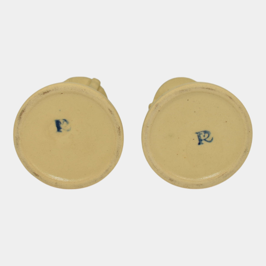 Roseville La Rose 1924 Vintage Art Pottery Ivory Ceramic Candle Holders 1051-4 - Just Art Pottery