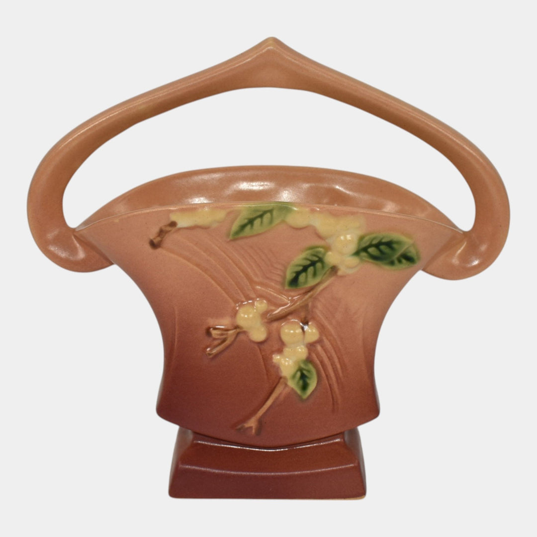 Roseville Snowberry Pink 1947 Mid Century Modern Pottery Ceramic Basket 1BK-7 - Just Art Pottery