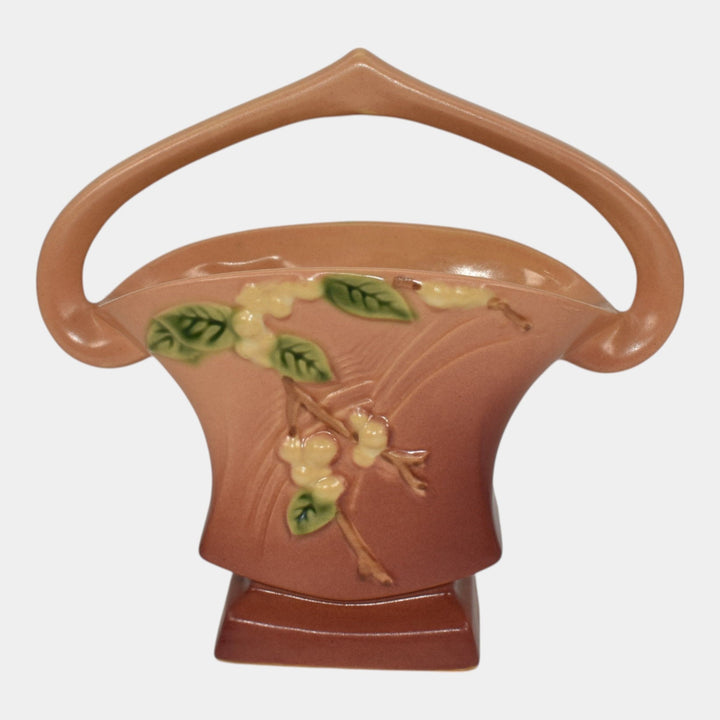 Roseville Snowberry Pink 1947 Mid Century Modern Pottery Ceramic Basket 1BK-7 - Just Art Pottery