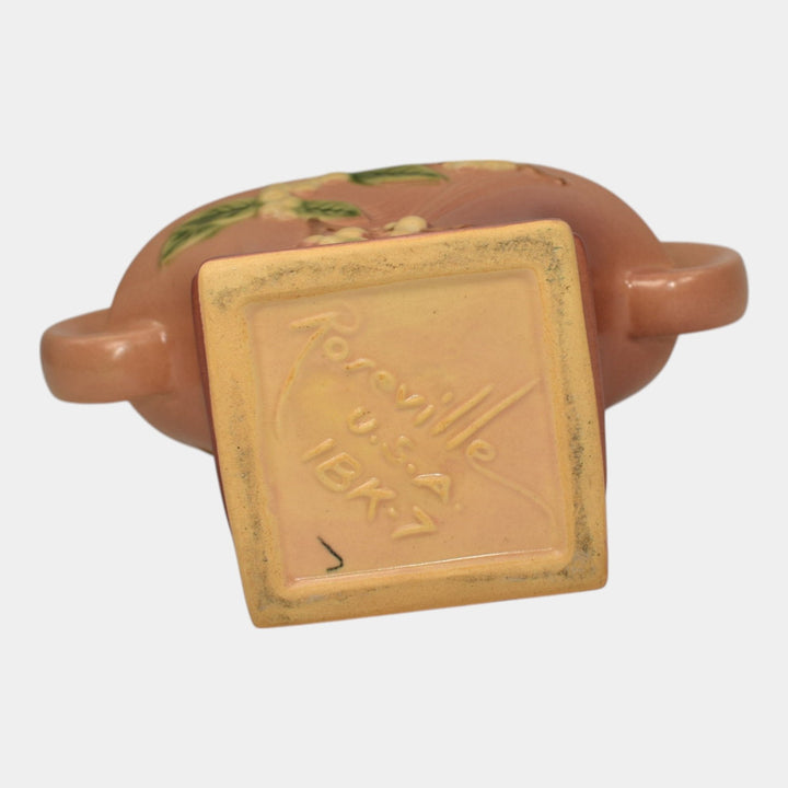 Roseville Snowberry Pink 1947 Mid Century Modern Pottery Ceramic Basket 1BK-7 - Just Art Pottery