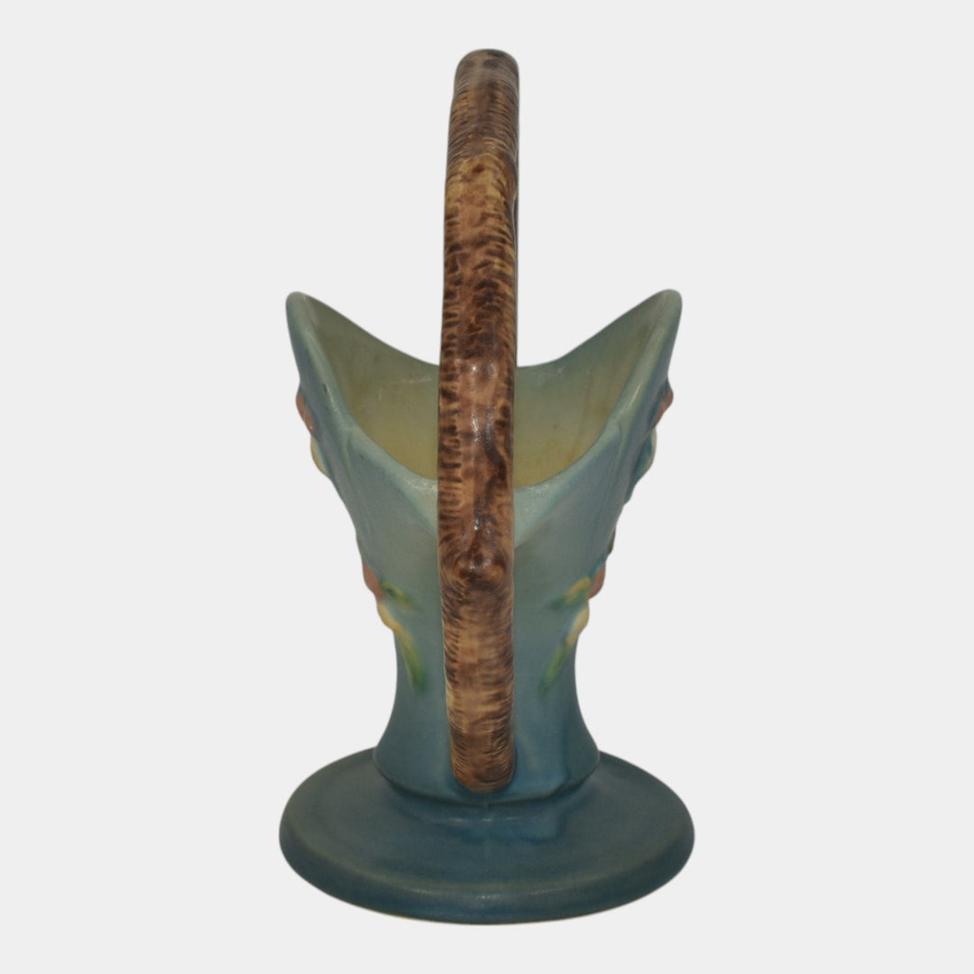 Roseville Apple Blossom Blue 1949 Vintage Art Pottery Ceramic Basket 309-8 - Just Art Pottery